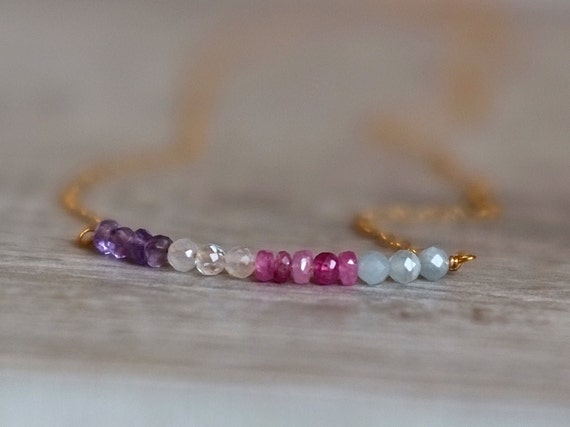 Mixed Birthstone bar Necklace