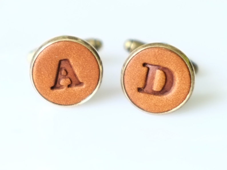 Pair of Personalised Leather Letter Cufflinks image 2