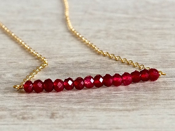 Sterling Silver with Garnet Bead Bar Necklace - Adjustable Length Sterling Silver with Garnet Bead Bar Necklace - Adjustable Length