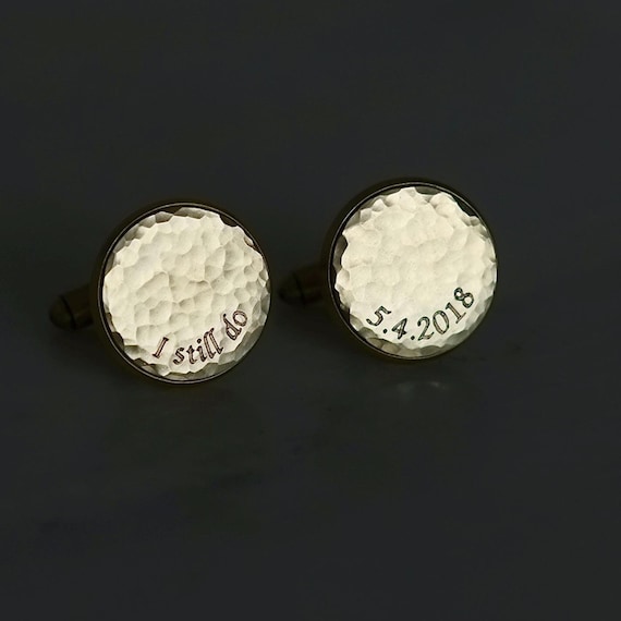 Curve engraved solid bronze cuff links