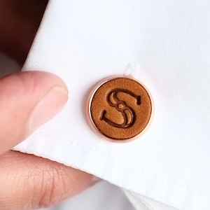 Pair of Handmade Real Leather Initial Cufflinks image 3