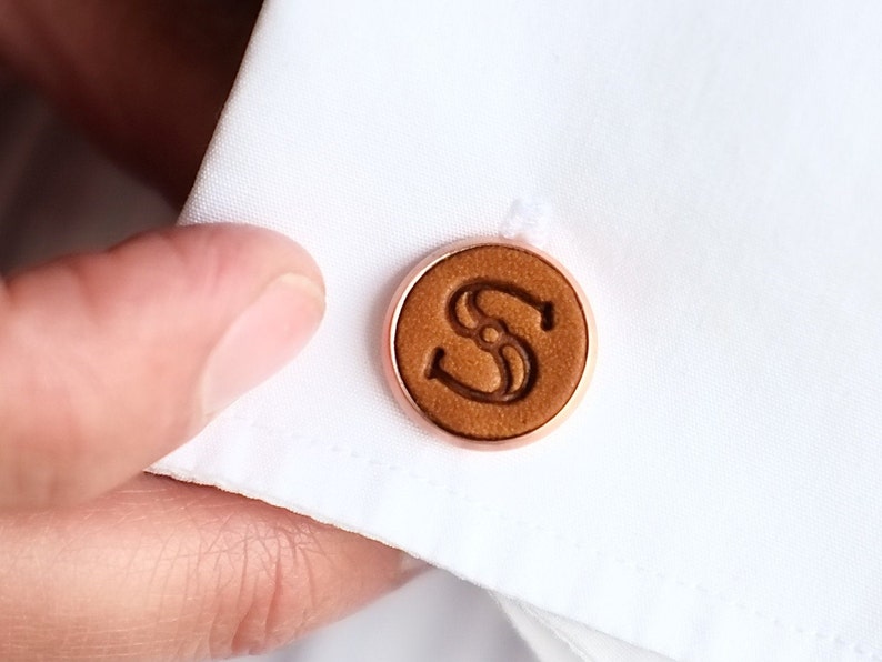 Pair of Handmade Real Leather Initial Cufflinks image 3