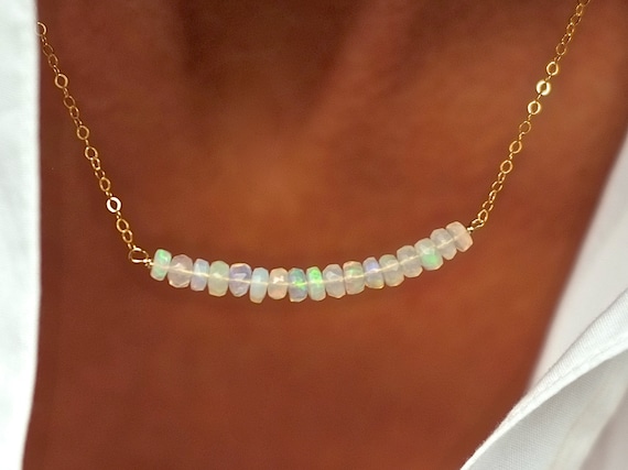 Delicate October Birthday Opal Necklace