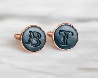 Pair of Handmade Real Leather Initial Cufflinks