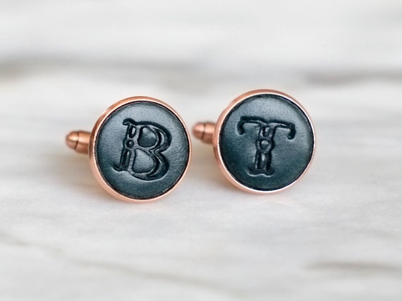 Pair of Handmade Real Leather Initial Cufflinks