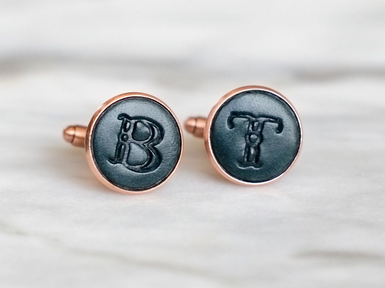 Pair of Handmade Real Leather Initial Cufflinks Copper & green
