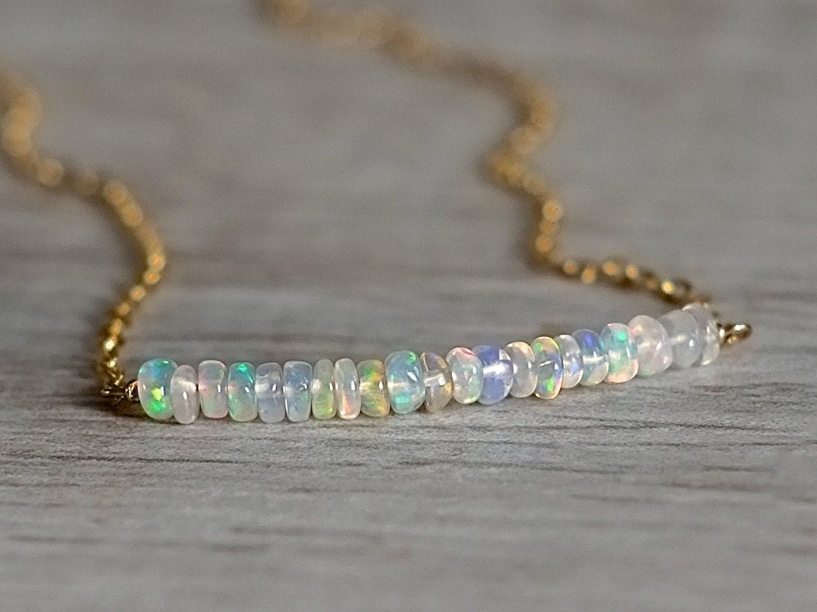 Delicate October Birthday Opal Necklace