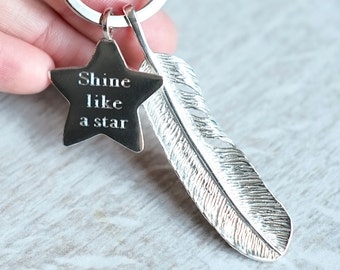 Sterling Silver Feather and Tag Keyring