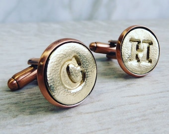 Pair of Personalised Bronze and Copper Initial Cufflinks