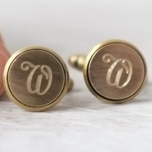 Pair of Engraved Brass Initial Cufflinks image 2