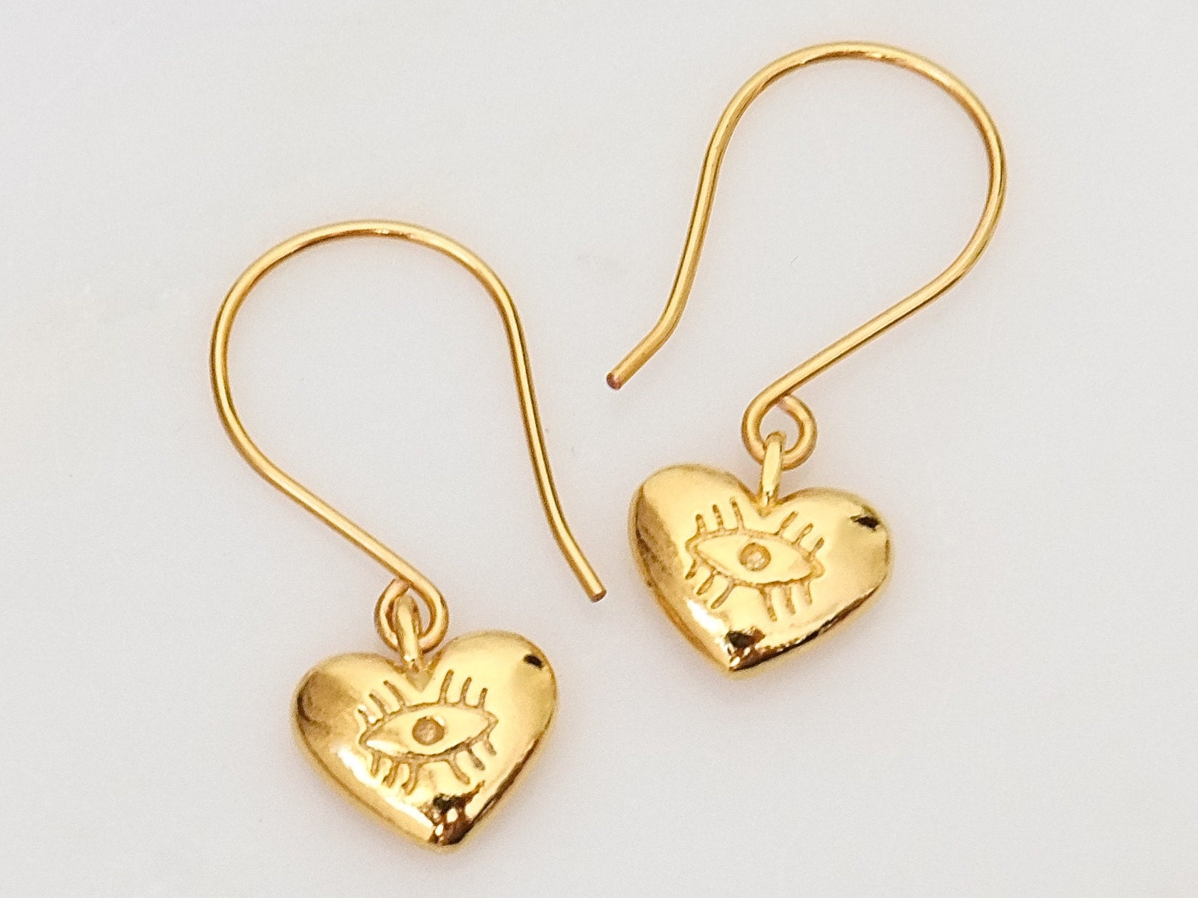 Gold Evil Eye Heart Earrings