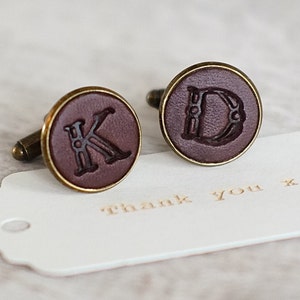 Pair of Handmade Real Leather Initial Cufflinks image 7