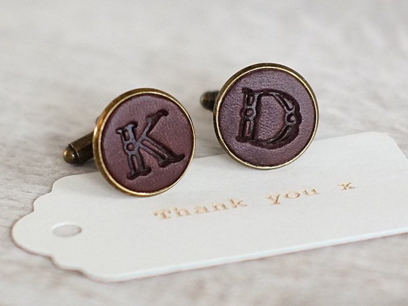 Pair of Handmade Real Leather Initial Cufflinks image 7