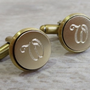 Pair of Engraved Brass Initial Cufflinks image 3