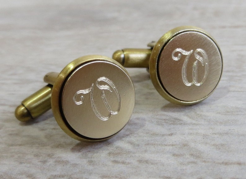 Pair of Engraved Brass Initial Cufflinks image 3