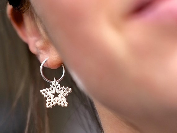 Silver Snowflake Star Earrings