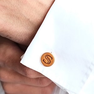 Pair of Handmade Real Leather Initial Cufflinks image 5