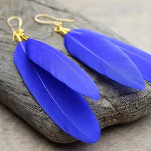 Feather Earrings Blue Feather Earrings Real Feather Earrings Boho Earrings Lightweight Earrings Festival Fashion Festival Earrings
