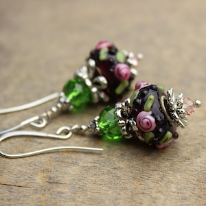 Rose earrings Flower earrings Lampwork earrings
