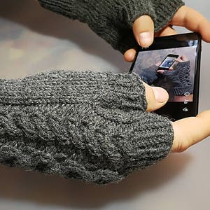 Mens Fingerless Gloves Mens Arm Warmers Grey Mens Wool Gloves Mens Grey Knit Gloves image 2