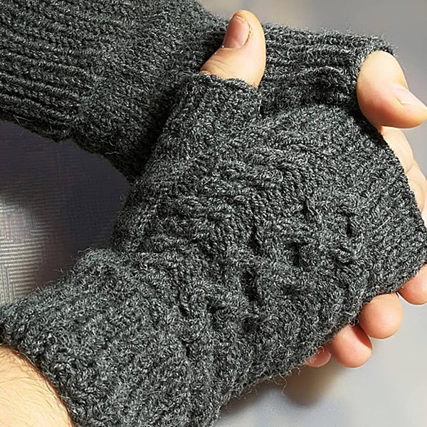 Mens Fingerless Gloves Mens Arm Warmers Grey Mens Wool Gloves Mens Grey Knit Gloves
