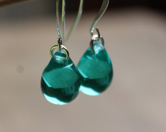 Teal blue green earrings Beaded earrings Teardrop earrings