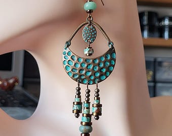 Bohemian Copper Earrings  Stone Jewelry