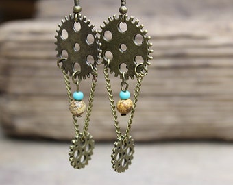 Steampunk earrings, Bronze earrings, Industrial earrings