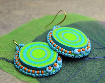 Boho earrings Beaded earrings Embroidered earrings