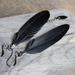Black feather earrings, Goth spikes jewelry