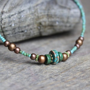 Copper necklace Beaded necklace Turquoise necklace Stone necklace Jasper necklace Bohemian necklace