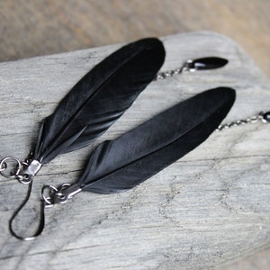Black feather earrings Goth earrings Black spikes earrings