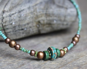 Copper necklace Beaded necklace Turquoise necklace Stone necklace Jasper necklace Bohemian necklace