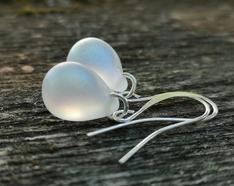 Teardrop earrings Frosted glass drop earrings Beaded earrings Northern lights earrings