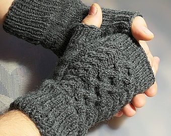 Mens Fingerless Gloves Mens Arm Warmers Grey Mens Wool Gloves Mens Grey Knit Gloves