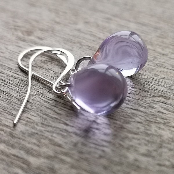 Purple glass teardrop earrings Light purple teardrop glass earrings