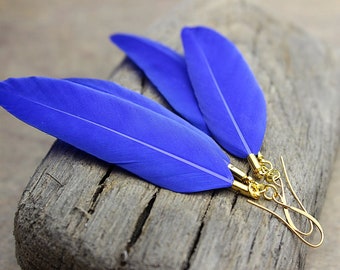 Blue feather earrings Real feather earrings Boho lightweight earrings Festival fashion Festival earrings