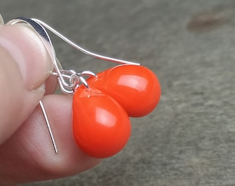 Orange teardrop earrings Glass drop earrings
