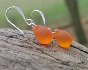 Orange Teardrop Frosted Glass Earrings