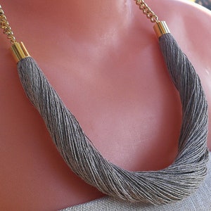 Linen necklace Linen cord necklace Beach jewelry Eco style jewelry Grey necklace image 1