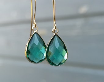 Green glass teardrop earrings Glass charm earrings Glass drop earrings