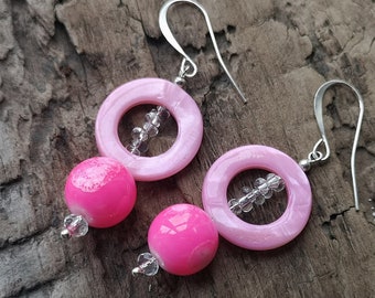 Fuchsia pink earrings Beaded earrings