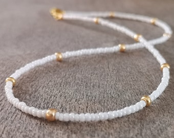 Choker necklace Beaded necklace Bohemian necklace White necklace