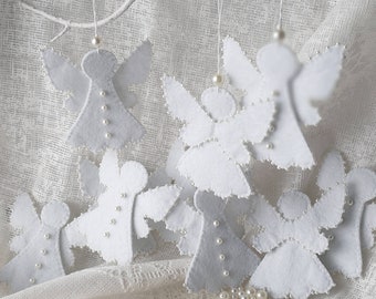 Angel Ornaments 6, Christmas Decoration, White Felt Angels, Angel Decoration, Christmas Tree Angel, Tree Decoration, Christmas Embroidery