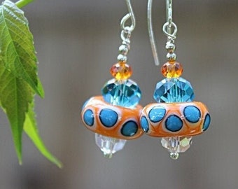 Beaded earrings Lampwork earrings Orange earrings Burnt orange earrings