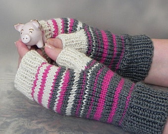 Fingerlose Handschuhe für Frauen gestreifte Handschuhe gestrickte Wolle Handschuhe