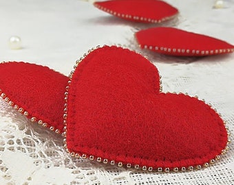 Red heart ornament Felt heart decoration Christmas felt decor Valentines day heart