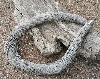 Linen Fiber Necklace, Minimalist Jewelry