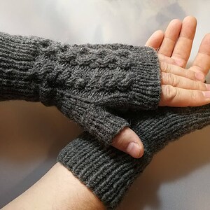 Mens Fingerless Gloves Mens Arm Warmers Grey Mens Wool Gloves Mens Grey Knit Gloves image 3