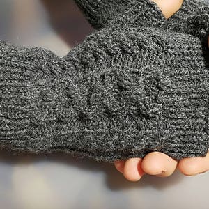 Mens Fingerless Gloves Mens Arm Warmers Grey Mens Wool Gloves Mens Grey Knit Gloves image 6